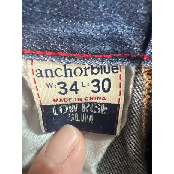 VTG Y2K Anchor Blue Men's Low Rise Slim Stretch Medium Wash Denim Jeans Sz 34x30 - Picture 9 of 11